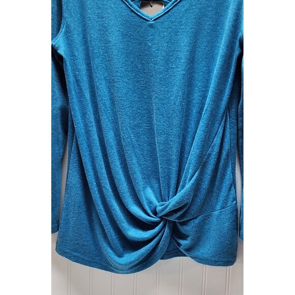 NWT- Niashot Criss-Cross V-Neck Long Sleeve Drape Top - Blue Small - Picture 3 of 13